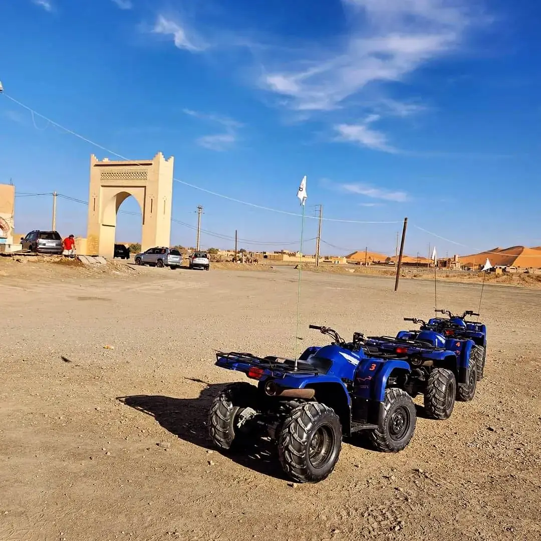 Automatic quad bikes ready for a Merzouga dunes tour