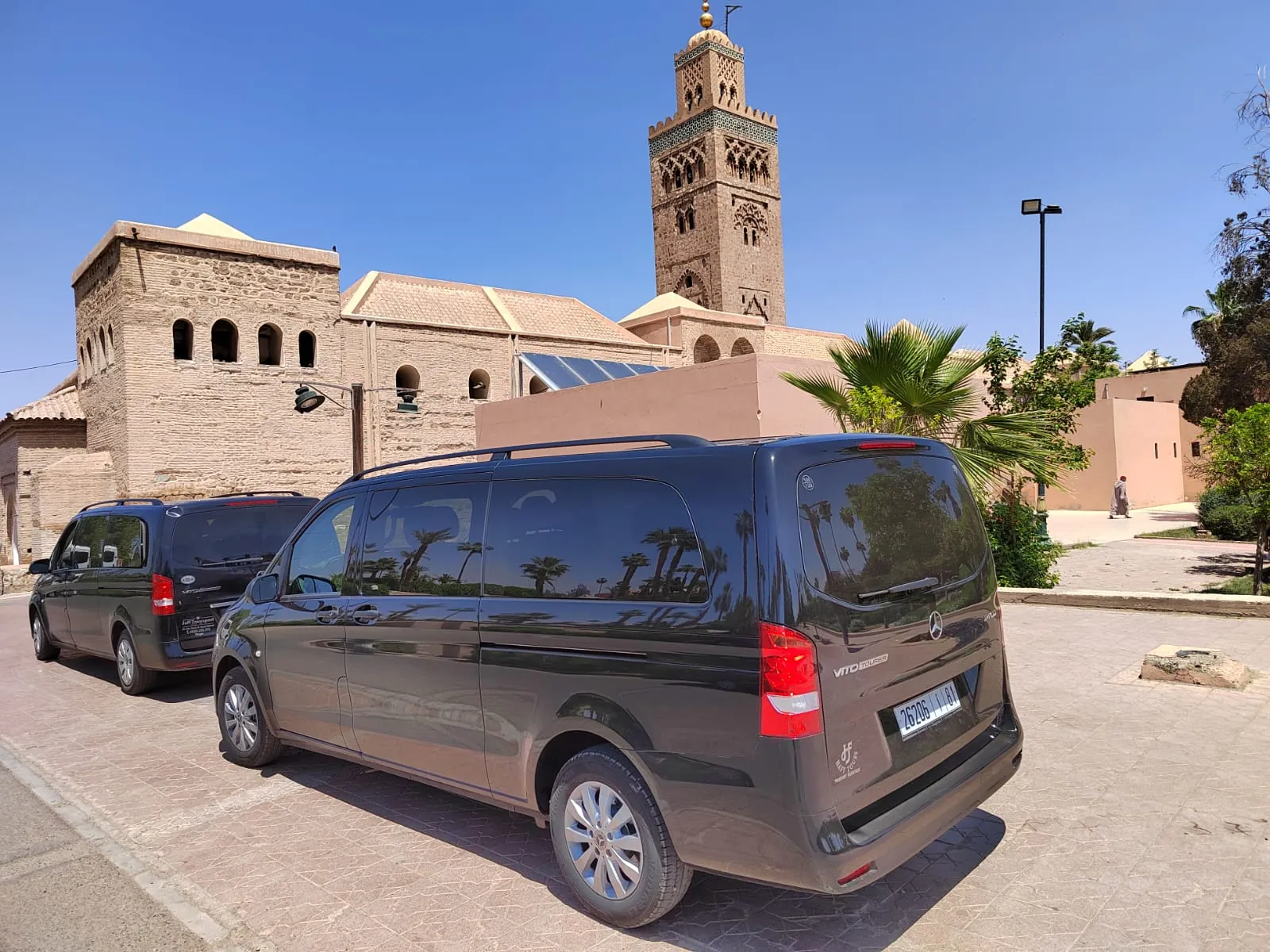 Passenger van parked near the Koutoubia mosque in Marrakech