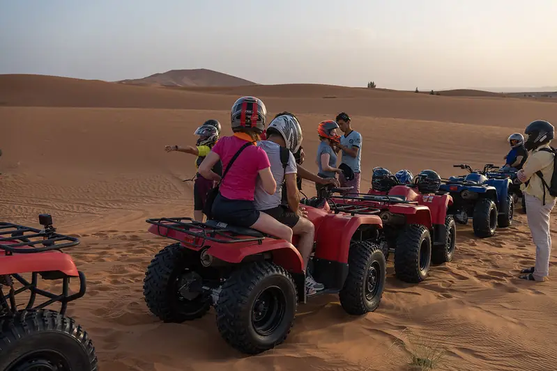 Quad tour group lined up on the Erg Chebbi dunes