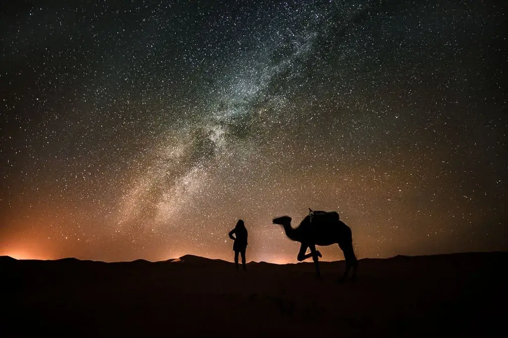 The Milky Way arching above the dunes at Merzouga